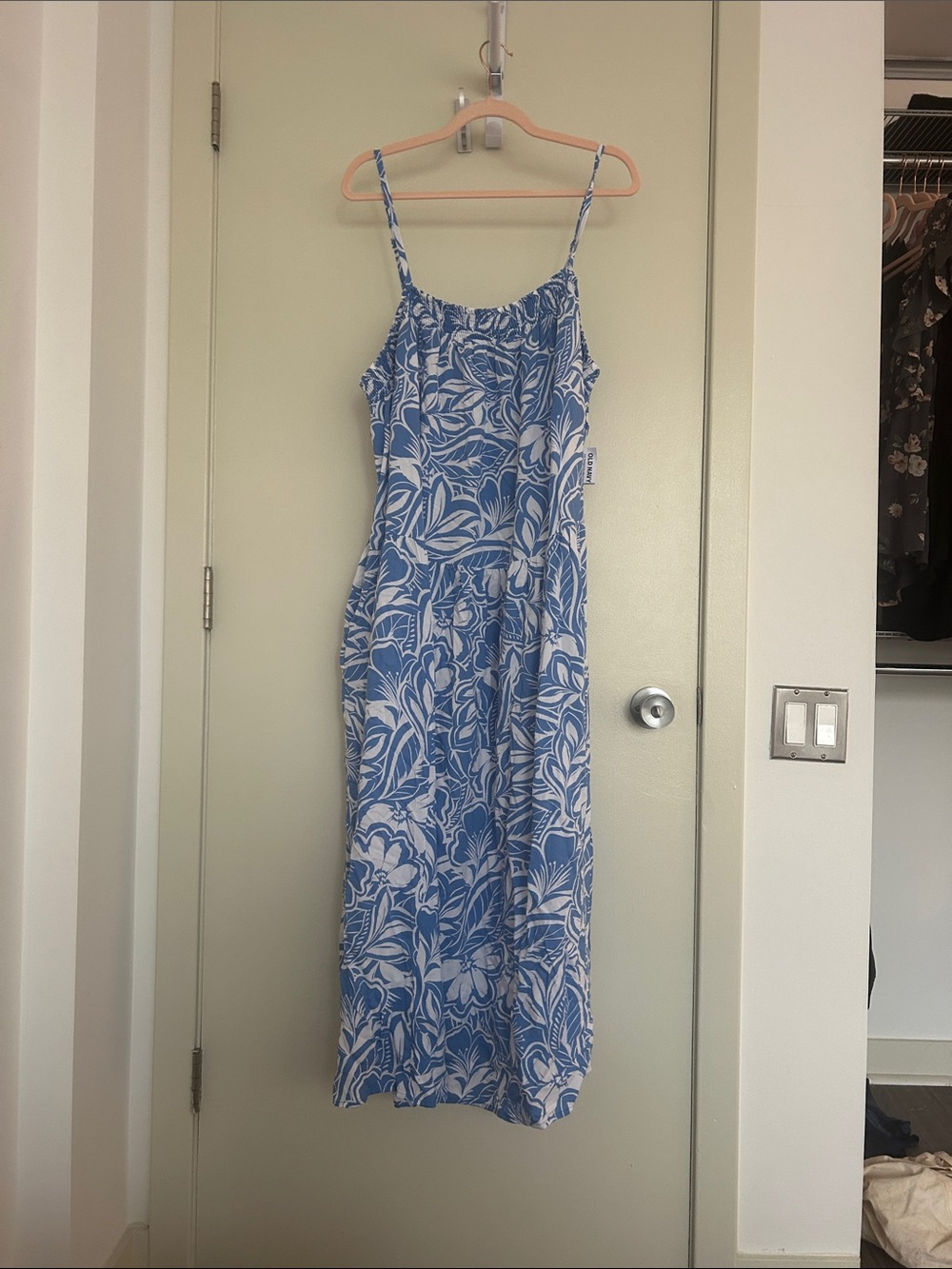 Blue & White Floral Maxi Dress with Spaghetti Straps